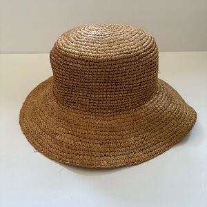 J. Crew Wide Brim Raffia Bucket Hat Natural Straw Travel Vacation Resort S/M